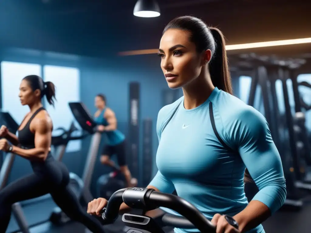 Entrenamiento inclusivo con moda fitness premium Un grupo diverso en un gimnasio de lujo, usando equipamiento fitness de tallas especiales, en una sesión de entrenamiento dinámico