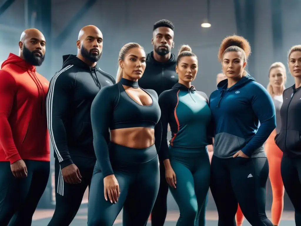 Empoderamiento en el gimnasio: diversidad de cuerpos y activewear inclusivo Un grupo diverso en un gimnasio moderno, usando activewear inclusivo para todos los cuerpos, celebrando la diversidad y la inclusividad en fitness