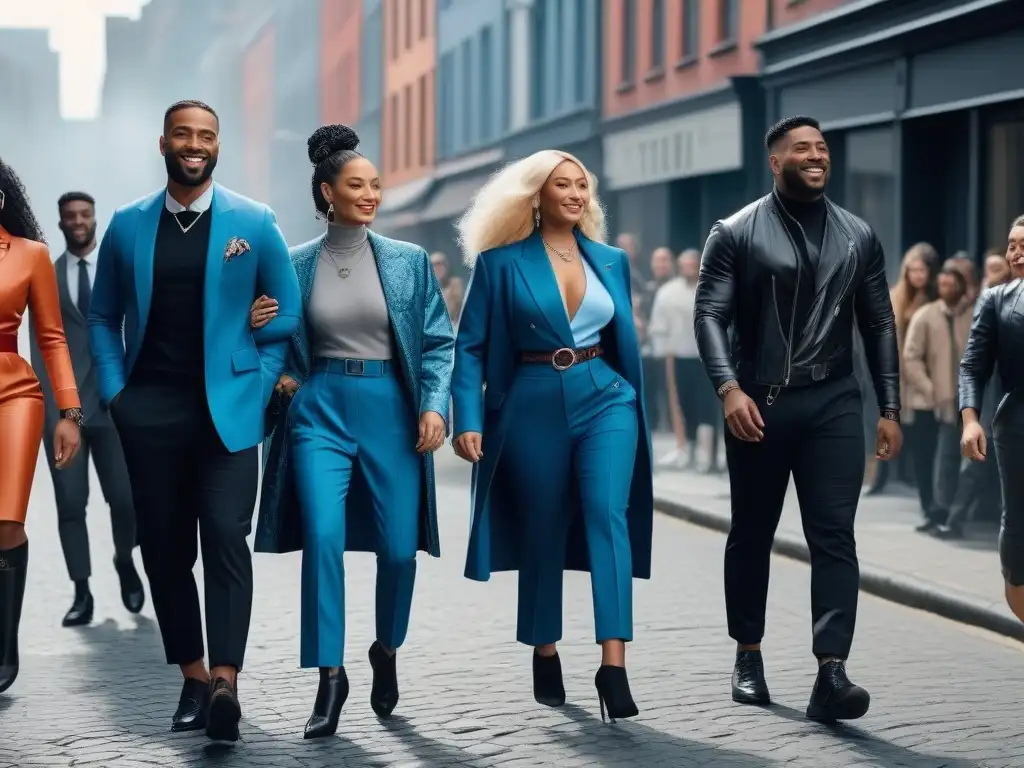 Moda adaptativa: diversidad y unidad en la ciudad Un grupo diverso con habilidades variadas camina por la ciudad con moda adaptativa, creando comunidades inclusivas y fuertes