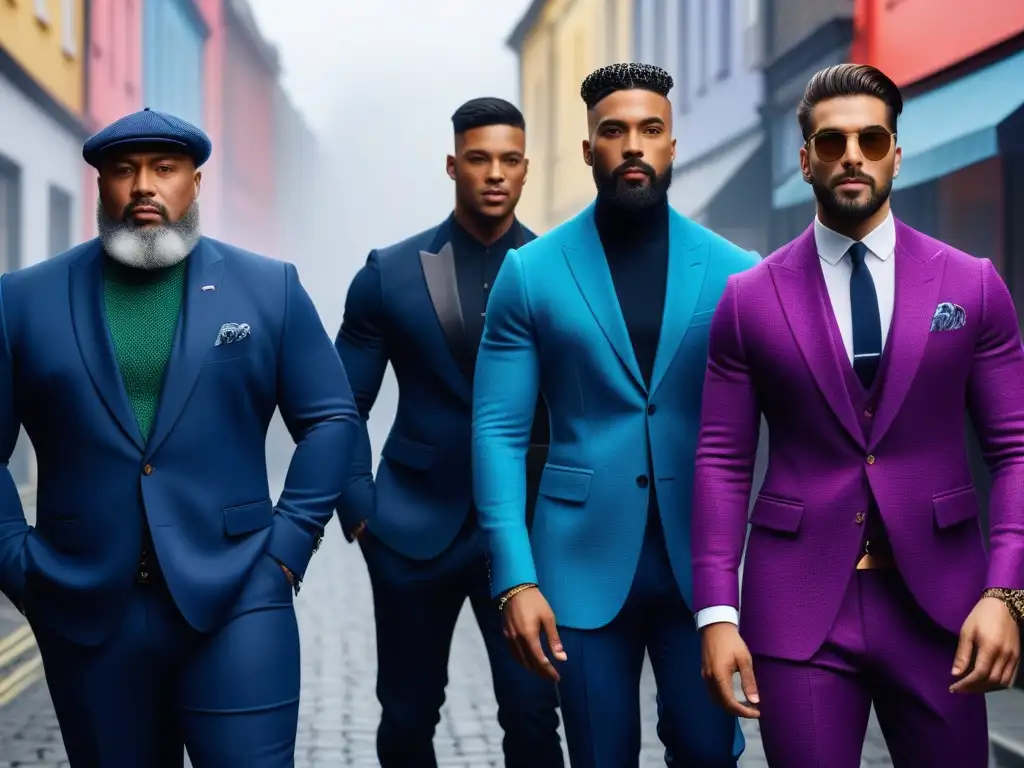 Variedad masculina: moda inclusiva en la ciudad Un grupo diverso de hombres confiados posando con moda masculina inclusiva y diversa en la calle urbana