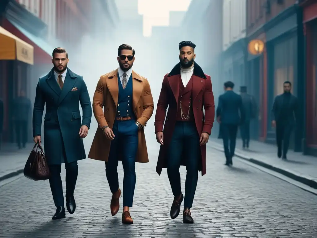 Desfile de moda masculina diversa en la ciudad Un grupo diverso de hombres con estilo caminando con confianza por la ciudad, resaltando la moda masculina inclusiva, diversidad y estilo