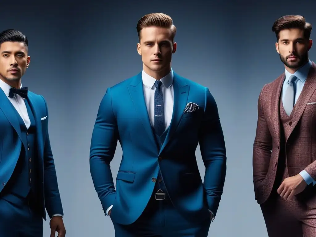 Estilo único: hombres diversos lucen moda con confianza Un grupo diverso de hombres con estilo mostrando confianza en su ropa según tipo de cuerpo
