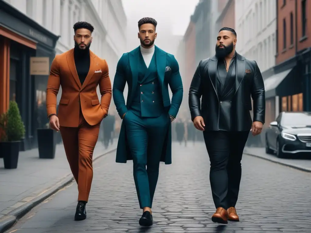 Zapatos de hombre inclusivos en la ciudad: diversidad y estilo Un grupo diverso de hombres con estilo camina con confianza por la ciudad luciendo calzado masculino inclusivo para todos