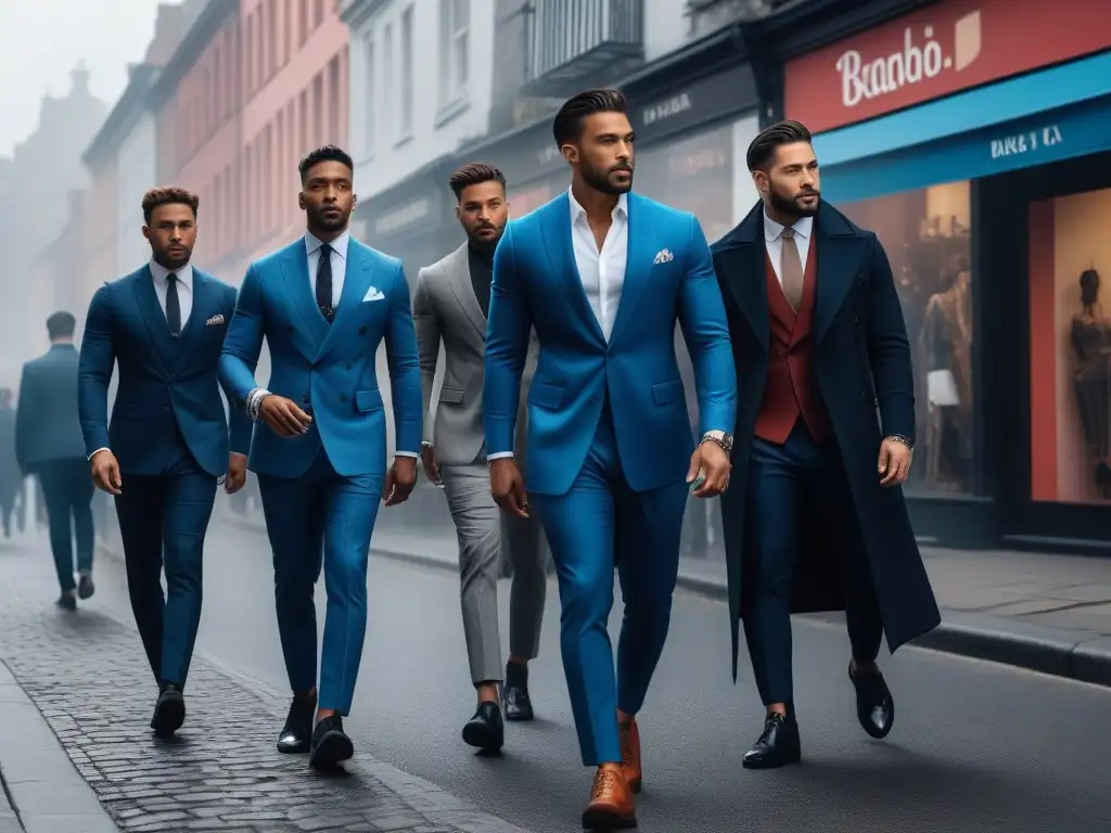 Diversidad y estilo: hombres modernos caminando por la ciudad Un grupo diverso de hombres camina con estilo por la ciudad, luciendo moda masculina inclusiva y diversa