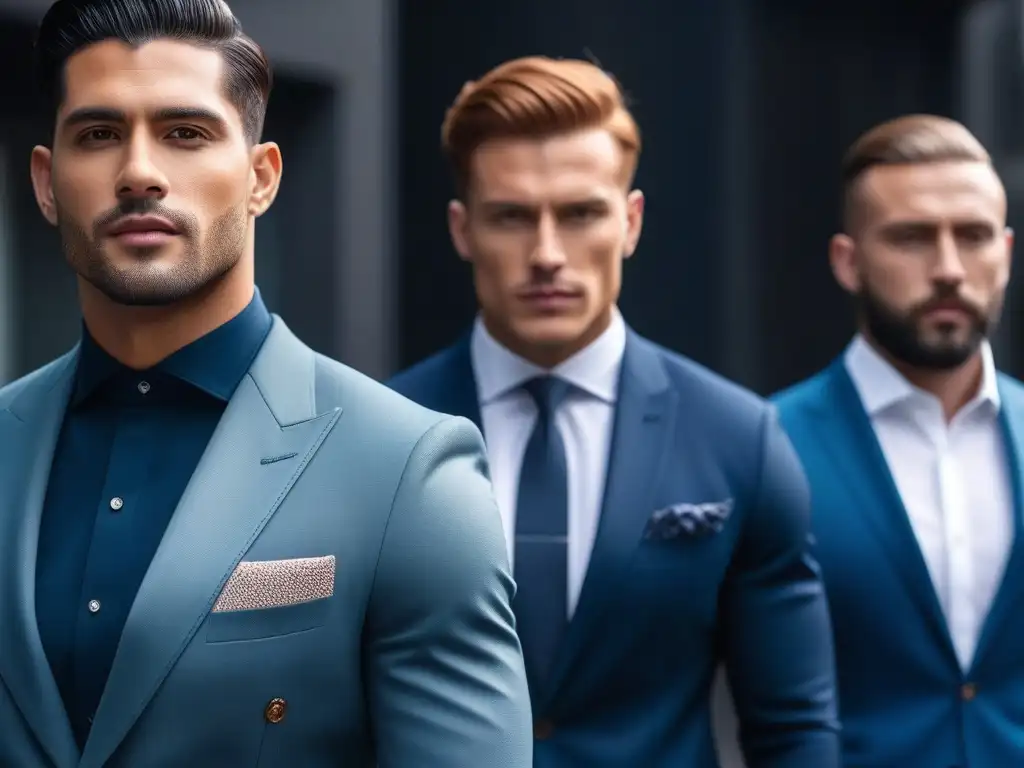 Estilos para hombres: Outfits que realzan tu figura Grupo diverso de hombres bien vestidos mostrando cómo la ropa complementa su tipo de cuerpo en un entorno urbano moderno