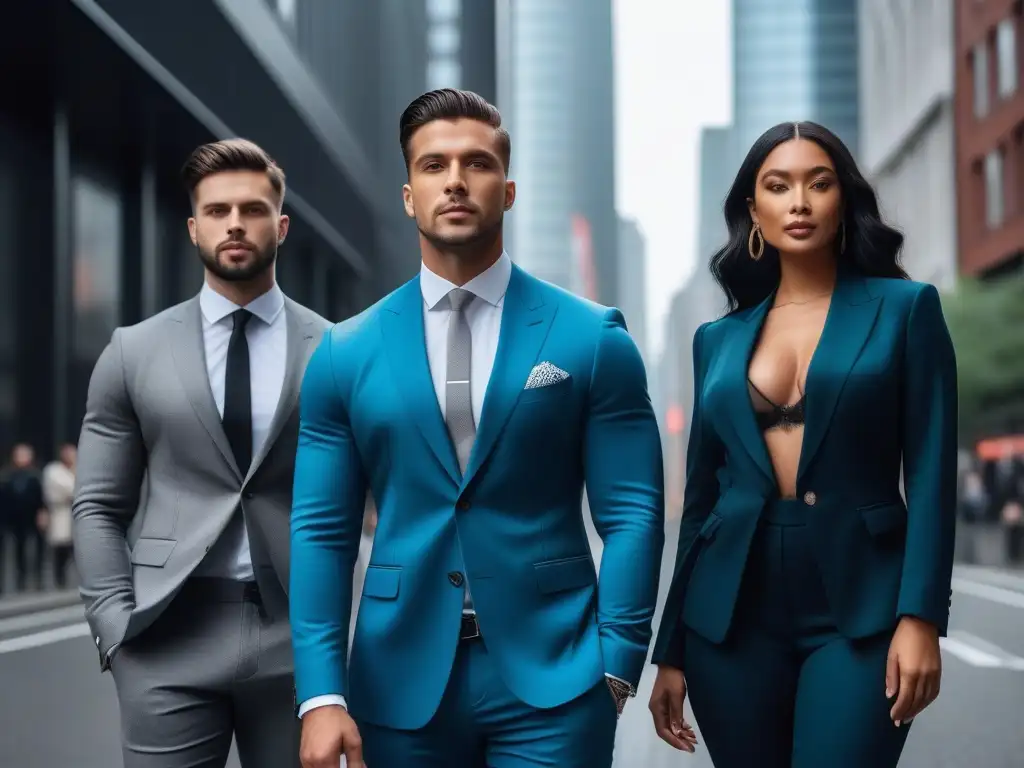 Empoderamiento y estilo: diversidad de cuerpos en la ciudad Un grupo diverso de individuos seguros y elegantes en la ciudad, mostrando el impacto psicológico de vestir cuerpo