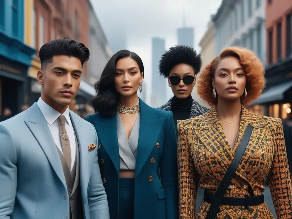 Estilo urbano: diversidad, empoderamiento y autoexpresión Un grupo diverso de individuos seguros de sí mismos, vistiendo moda moderna en una ciudad vibrante