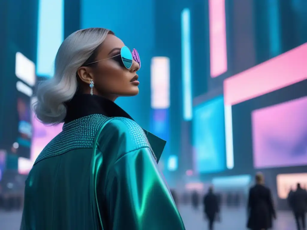 Influencers del futuro: moda inclusiva en la ciudad tecnológica Un grupo diverso de influencers en un entorno futurista y vibrante, vistiendo moda inclusiva y marcando tendencias