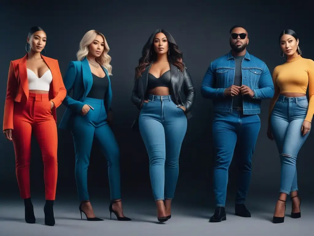 Influencers empoderados: diversidad de estilos y cuerpos en moda trendy Un grupo diverso de influencers de diferentes estilos y cuerpos posando con confianza, reflejando moda y diversidad