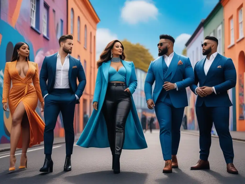 Moda inclusiva: influencers diversos en la ciudad Un grupo diverso de influencers de moda, con diferentes tipos de cuerpo y etnias, posan con estilo en la ciudad