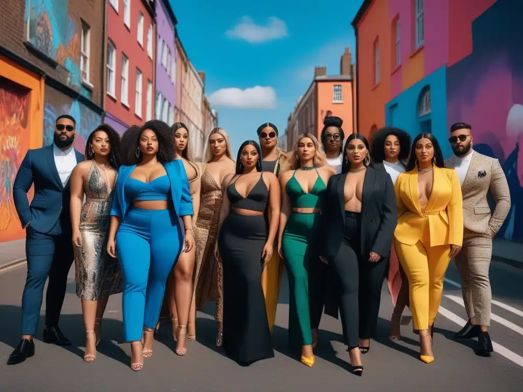 Moda inclusiva: influencers diversos celebran la positividad corporal Un grupo diverso de influencers de la moda muestra confianza y estilo en un entorno urbano inclusivo