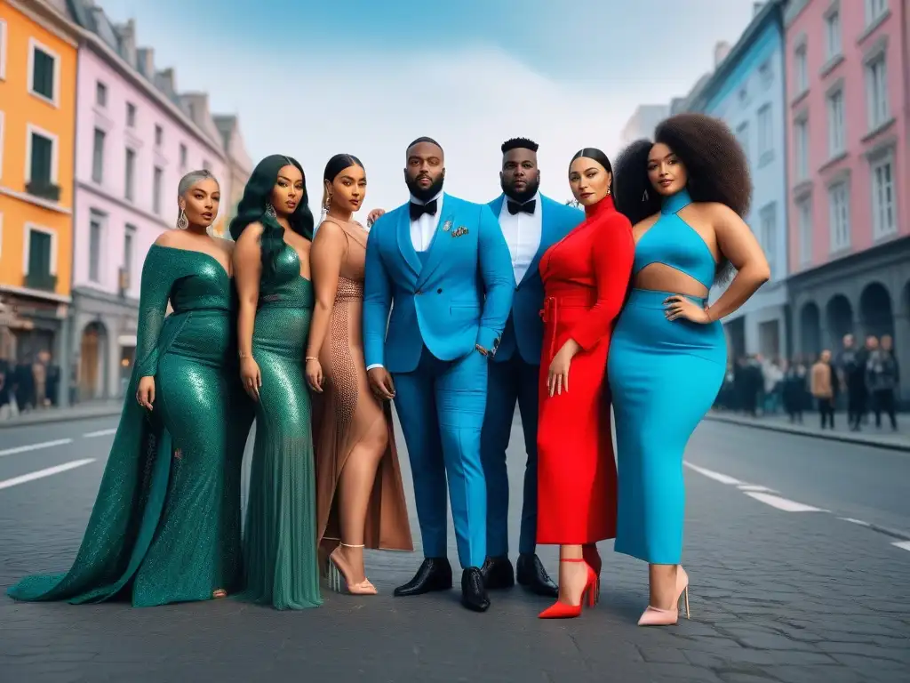 Influencers de moda: diversidad, empoderamiento y unidad en la ciudad Un grupo diverso de influencers de moda de diferentes tallas y estilos posan juntos, transmitiendo inclusión y empoderamiento en la ciudad