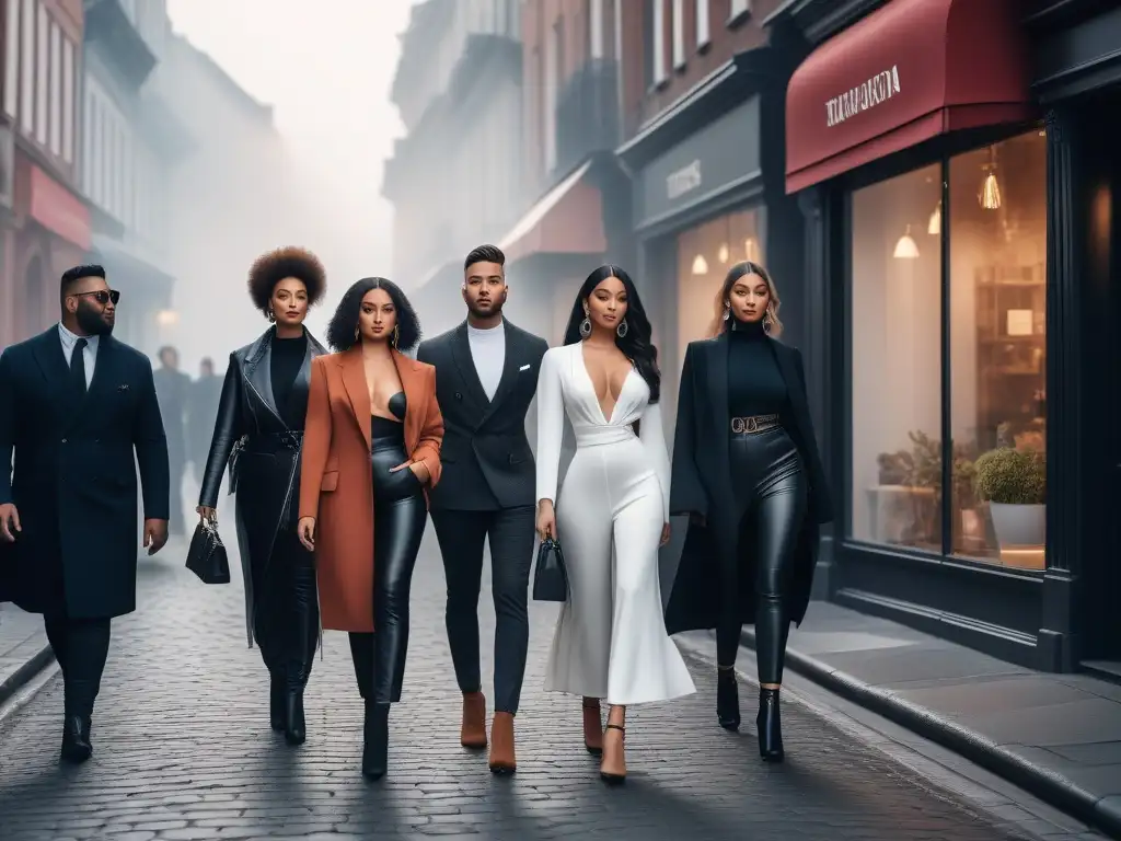 Influencers de la moda: diversidad y empoderamiento en la ciudad Un grupo diverso de influencers de moda de distintas tallas y estilos caminan con confianza por la ciudad, reflejando inclusión y diversidad