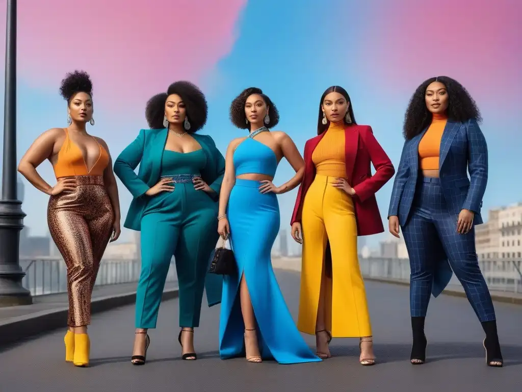 Influencers de moda diversos unidos en empoderamiento y unidad Un grupo diverso de influencers de moda inclusiva y cambio posando con confianza en la ciudad, mostrando la belleza de la diversidad