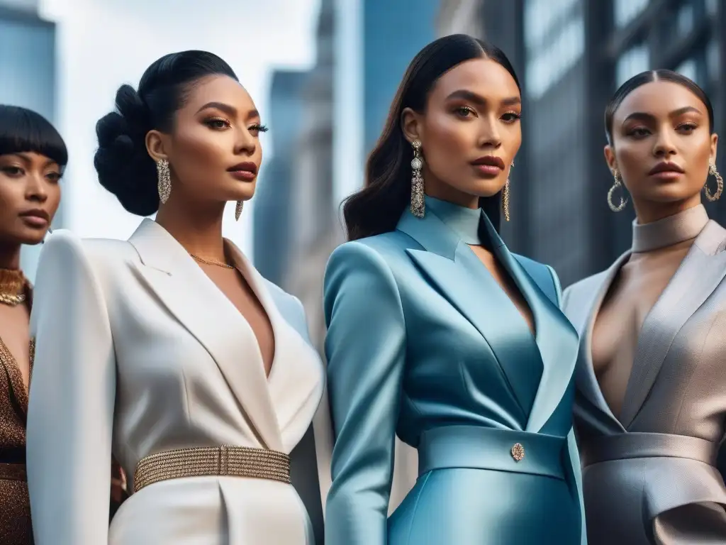 Influencers de moda: diversidad y estilo en la ciudad Un grupo diverso de influencers de moda de lujo inclusiva posa con estilo en la ciudad