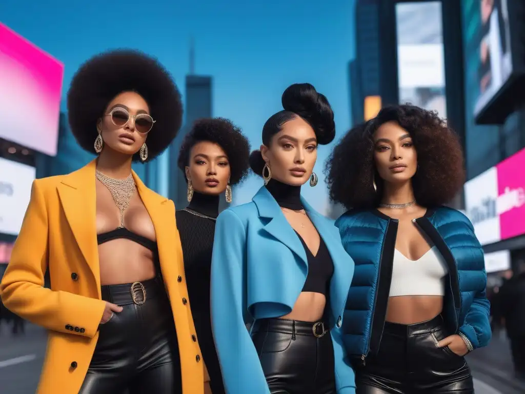 Influencers de moda: diversidad y vanguardia en la ciudad Un grupo diverso de influencers de moda en un entorno urbano, representando estilos únicos y fusionando moda tradicional y contemporánea