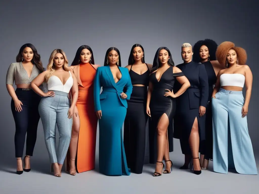 Influencers de moda: diversidad y estilo inspirador Un grupo diverso de influencers de moda de diferentes tallas y etnias posando con estilo y confianza, inspirando diversidad