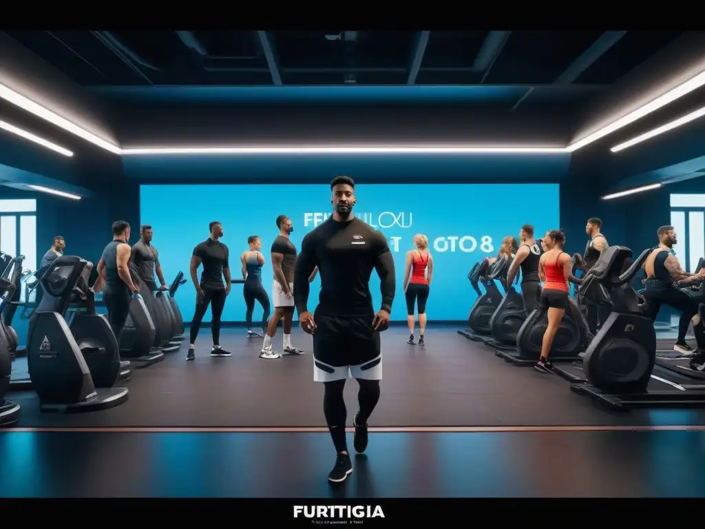 Transformación fitness: diversidad y motivación en un gimnasio futurista Un grupo diverso se entrena juntos en un gimnasio de alta tecnología, inspirando transformación y comunidad