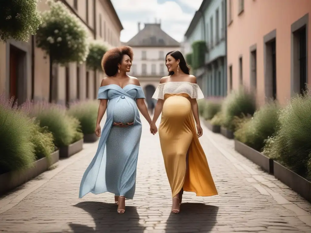 Mamás Empoderadas: Moda Maternal Inclusiva en la Ciudad Un grupo diverso de madres con estilo y confianza, luciendo moda materna inclusiva y diversa en la ciudad