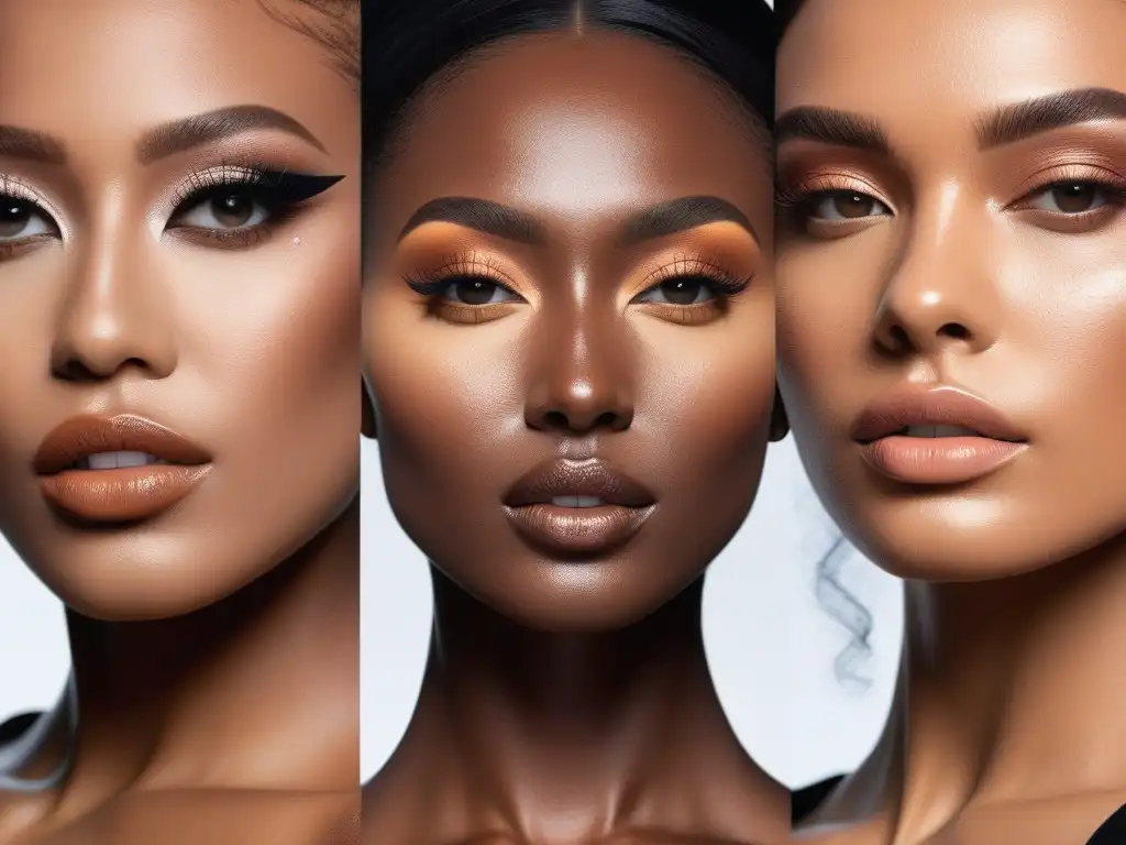 Maquillaje fluido para todos: diversidad y confianza Un grupo diverso con maquillaje fluido para todos los tonos, mostrando confianza y empoderamiento