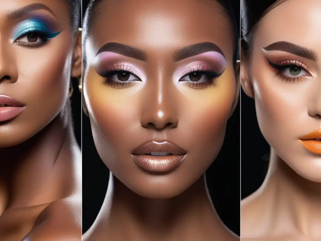 Maquillaje transformador para piel trans: diversidad y empoderamiento Un grupo diverso con maquillajes para pieles transgénero, resaltando la belleza en la diversidad y la inclusión