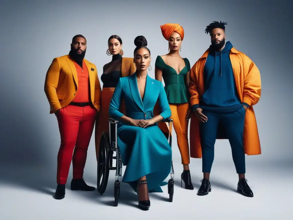 Moda adaptativa: diversidad y empoderamiento Un grupo diverso muestra su moda adaptativa con confianza, reflejando autoestima e identidad