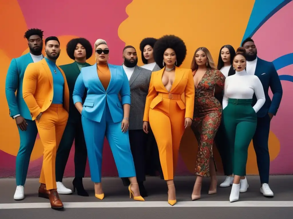 Diversidad y estilo: Celebrando la moda inclusiva en la ciudad Un grupo diverso celebra la moda inclusiva en la calle, mostrando estilos únicos y tallas especiales