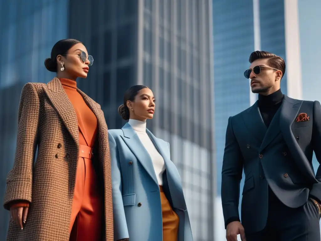 Diversidad y elegancia: lujo atemporal en la ciudad Un grupo diverso en moda lujo en una ciudad moderna