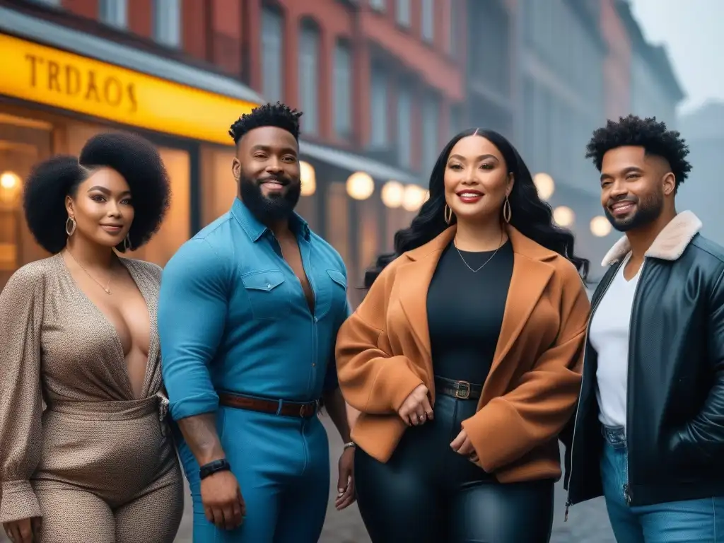 Moda sostenible: diversidad, estilo y positividad corporal Un grupo diverso modela moda sostenible para todos los cuerpos en la ciudad