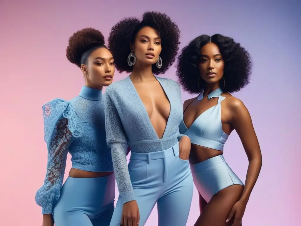 Diversidad en la moda: modelos seguras y unidas en estudio elegante Un grupo diverso de modelos posa con confianza en outfits inclusivos