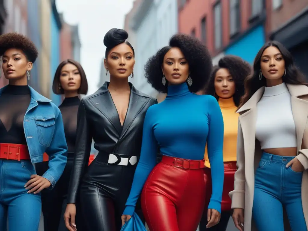 Desfile de moda inclusivo en la ciudad Un grupo diverso de modelos posa con estilo en la ciudad, representando la marca inclusiva moda diversidad