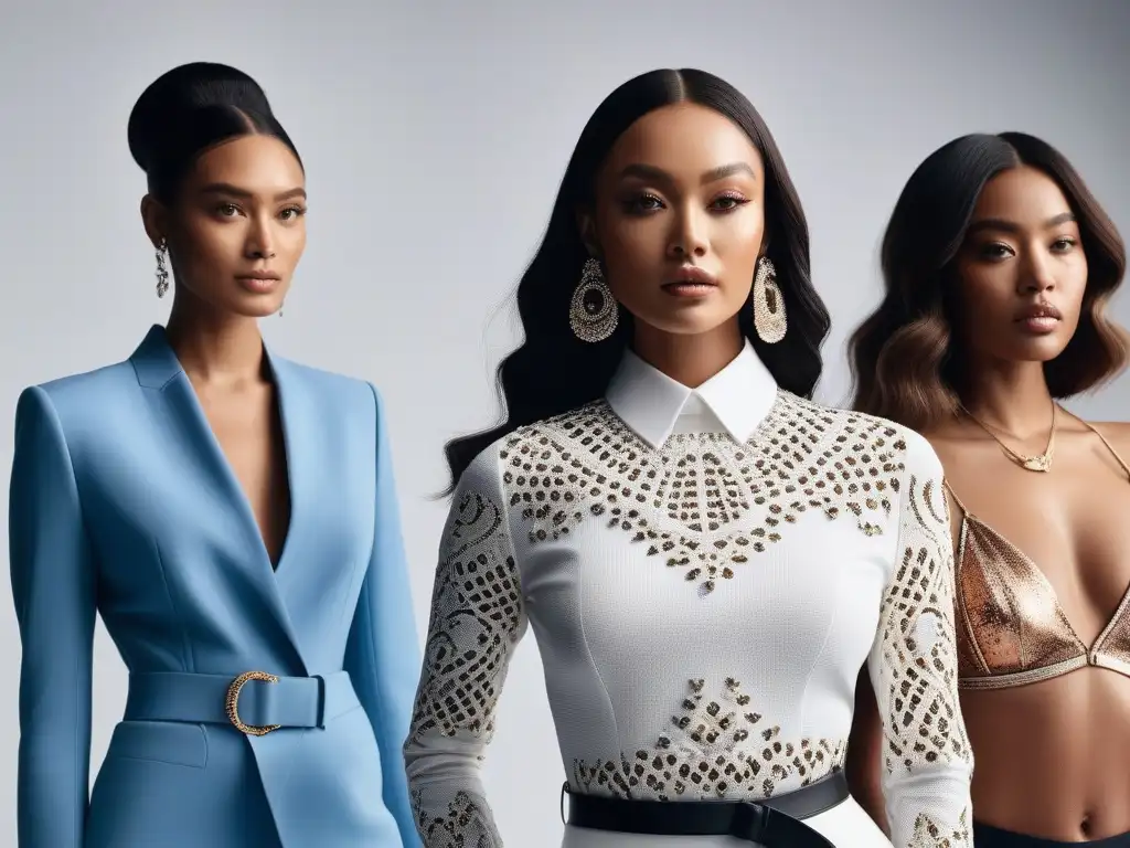 Desfile de moda inclusivo: diversidad de estilos en un estudio iluminado Grupo diverso de modelos en un estudio iluminado, vistiendo atuendos elegantes que realzan su diversidad