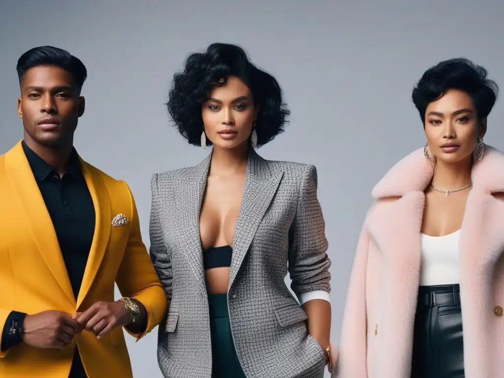 Diversidad y estilo: moda inclusiva con modelos diversos y empoderados Un grupo diverso de modelos de diferentes etnias, edades y habilidades posando con confianza juntos en prendas de moda inclusiva