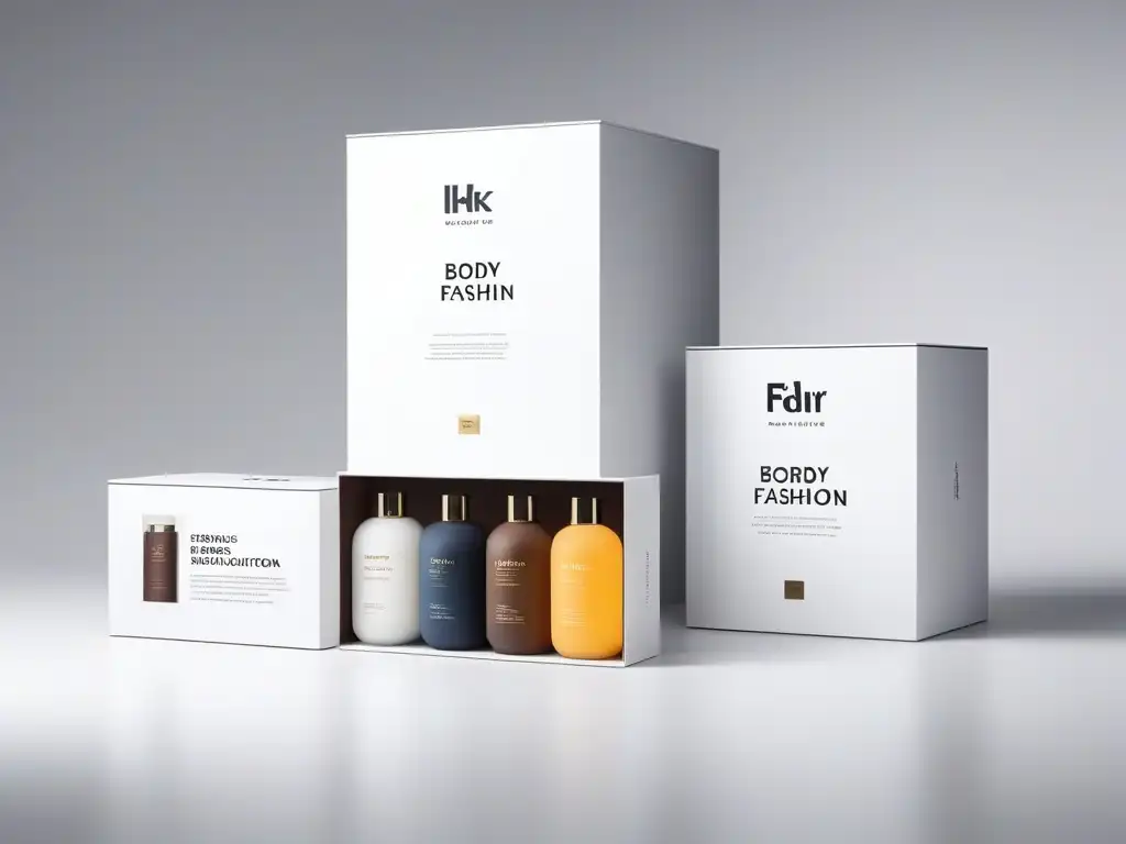 Modelos de moda diversas destacan packaging único y elegante Un grupo diverso de modelos de moda presenta productos en packaging único y elegante