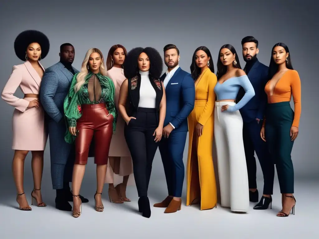 Inspiradora diversidad de modelos en outfits únicos Un grupo diverso de modelos con outfits inclusivos para sesiones fotos, mostrando moda y diversidad