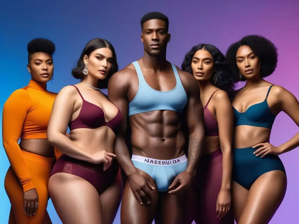 Moda inclusiva: Celebrando la diversidad con estilo Grupo diverso de modelos muestra ropa interior inclusiva para todos con confianza en estudio moderno