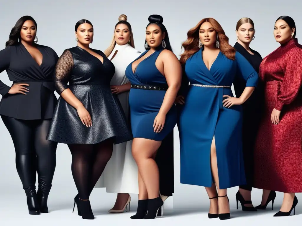 Desfile de moda plus size: diversidad y empoderamiento Grupo diverso de modelos plus size seguras, representando la importancia de la diversidad en la moda plus size