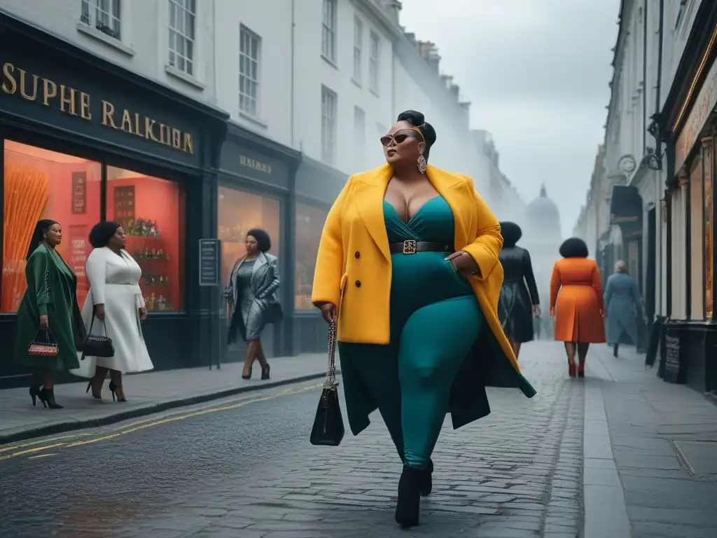 Desfile de moda inclusiva con modelos curvy en la ciudad Un grupo diverso de modelos de talla grande camina confiado por una bulliciosa calle de tiendas de talla grande inclusivas