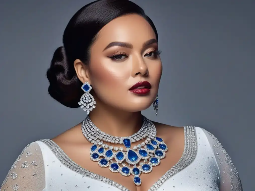 Estilo y lujo: joyería exclusiva para mujeres de talla grande Un grupo diverso de mujeres elegantes de tallas especiales lucen joyas de lujo con confianza y estilo, destacando la belleza para todos los cuerpos