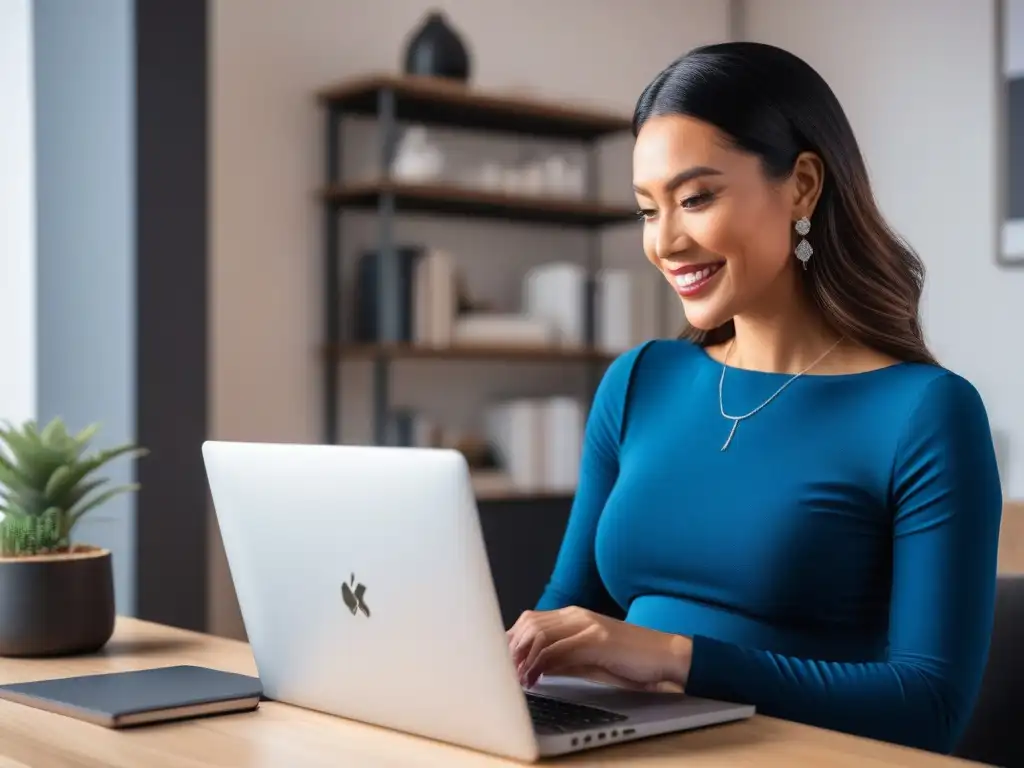 Mujeres embarazadas felices comprando moda para embarazadas en línea Un grupo diverso de mujeres embarazadas sonrientes, comprando ropa maternal online en un elegante portátil en una oficina minimalista y moderna
