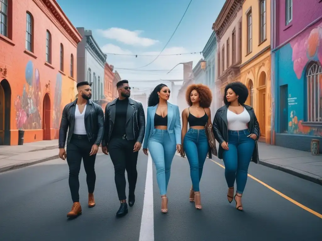 Mujeres empoderadas en la ciudad: diversidad y estilo moderno Un grupo diverso de mujeres empoderadas y seguras caminando por la ciudad, reflejando su identidad a través de la moda