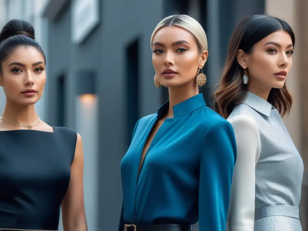 Moda petite: Mujeres seguras y elegantes en boutique de lujo Un grupo diverso de mujeres pequeñas y seguras de sí mismas, vistiendo marcas especializadas en moda, en una boutique moderna