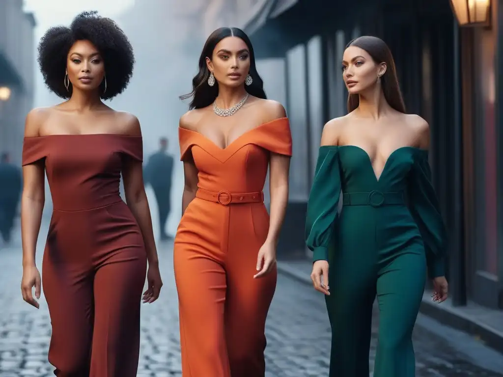 Estilosas mujeres lucen jumpsuits a medida en ambiente urbano Un grupo diverso de mujeres petite luciendo monos para mujeres petite adecuados en un entorno urbano moderno