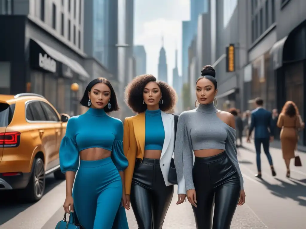 Moda urbana: mujeres pequeñas empoderadas lucen estilos únicos en la ciudad Un grupo diverso de mujeres petite desfilando con estilo por la ciudad, mostrando su moda única