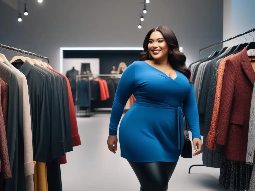 Moda inclusiva: Mujeres plus size disfrutan de compras con amigas Un grupo diverso de mujeres plus size se divierte probándose ropa de moda en rebajas en una boutique elegante, mostrando empoderamiento y apoyo mutuo