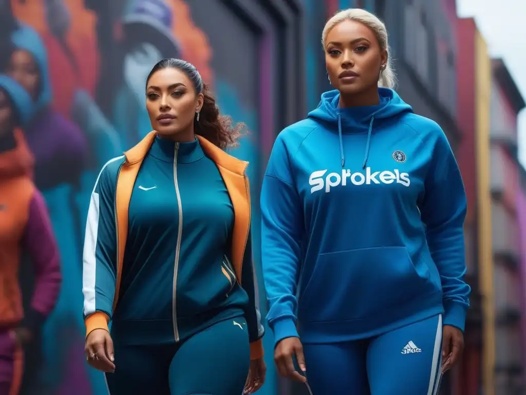 Empoderamiento femenino: mujeres diversas en moda deportiva inclusiva Un grupo diverso de mujeres seguras y empoderadas en moda deportiva para todas las tallas caminan con confianza por la ciudad
