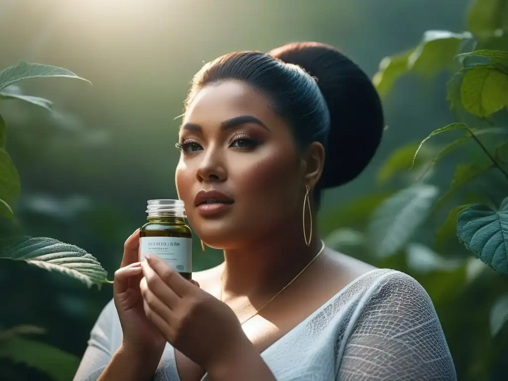 Belleza plussize: empoderamiento y cuidado de la piel Un grupo diverso de mujeres de talla grande aplicando suplementos para piel sana belleza, rodeadas de naturaleza exuberante