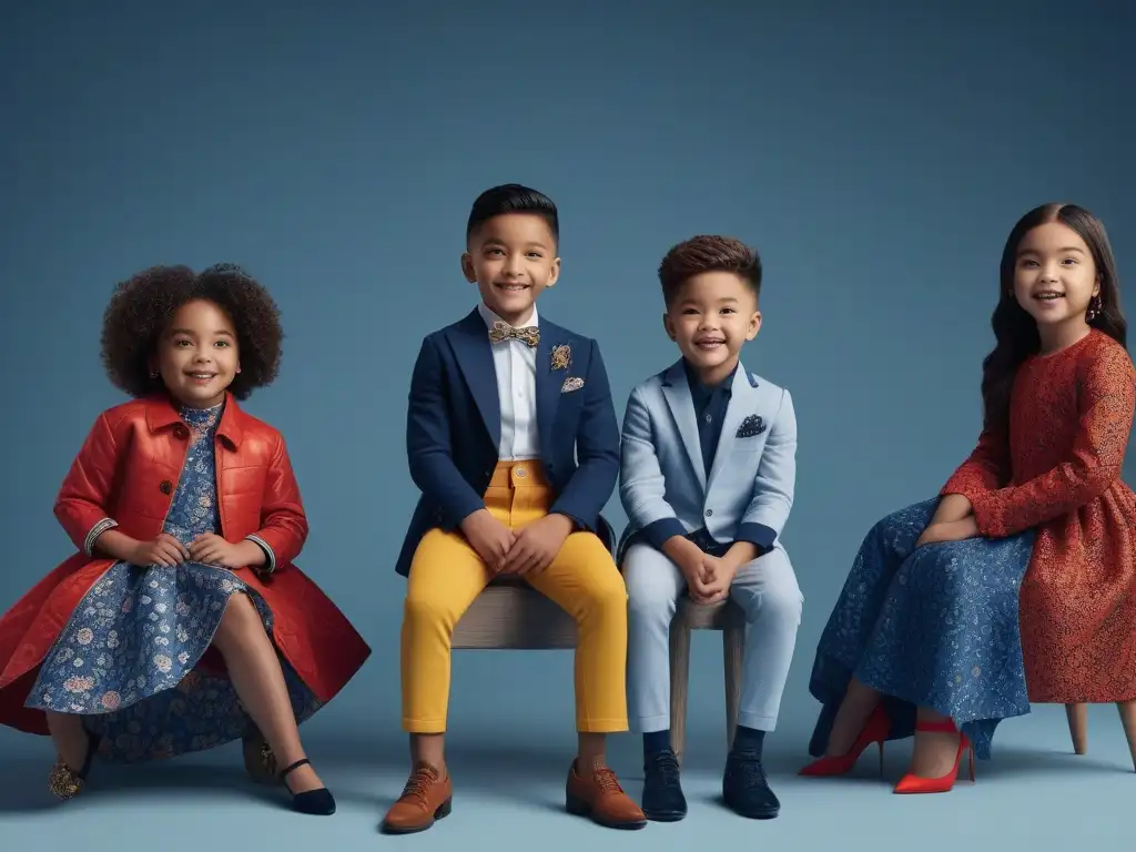 Estudio de moda inclusiva: niños creativos y diversos Un grupo diverso de niños juega a disfrazarse en un estudio de moda inclusiva, reflejando la individualidad