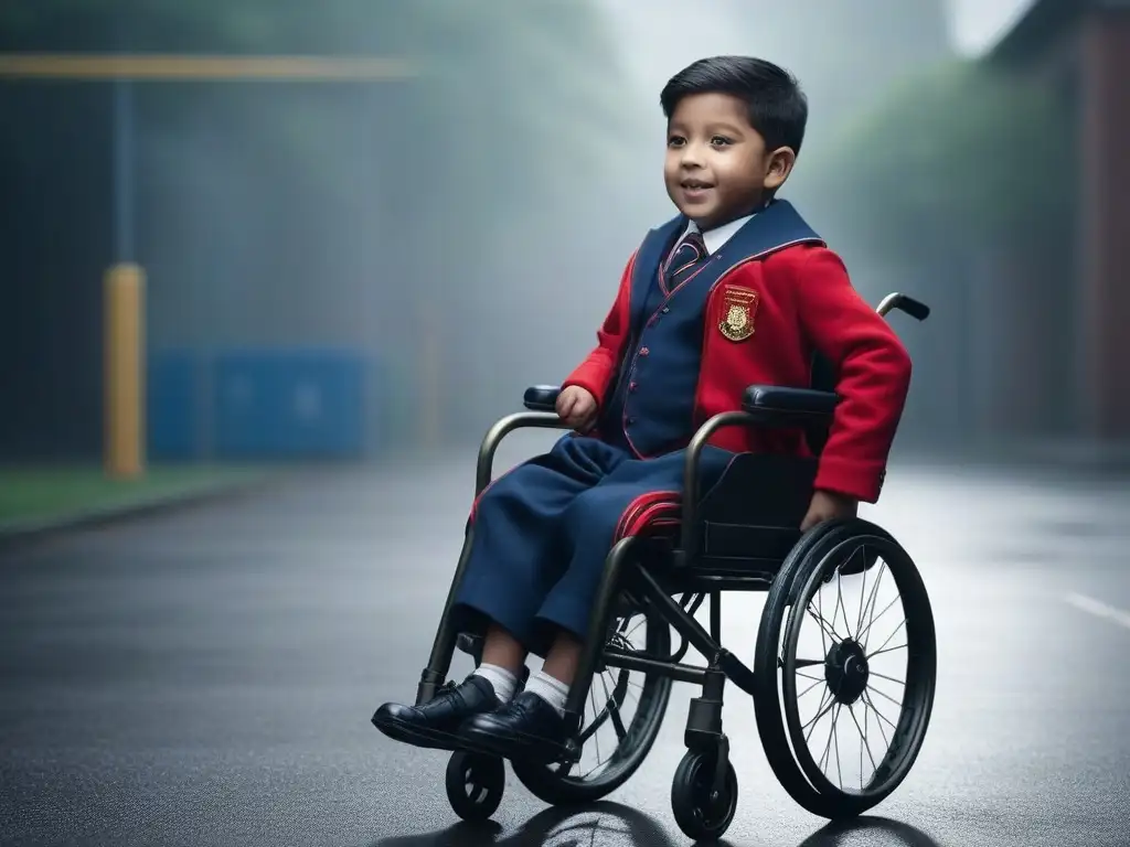 Uniformes escolares inclusivos y adaptados para niños diversos Un grupo diverso de niños felices juega en la escuela con uniformes adaptados a sus necesidades especiales
