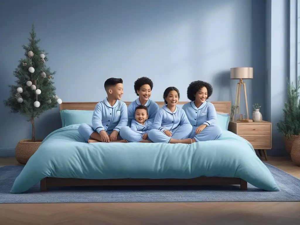Moda inclusiva para niños: diversidad y alegría en pijamas Un grupo diverso de niños felices con 'Ropa de dormir niños inclusiva', jugando en un dormitorio acogedor y colorido